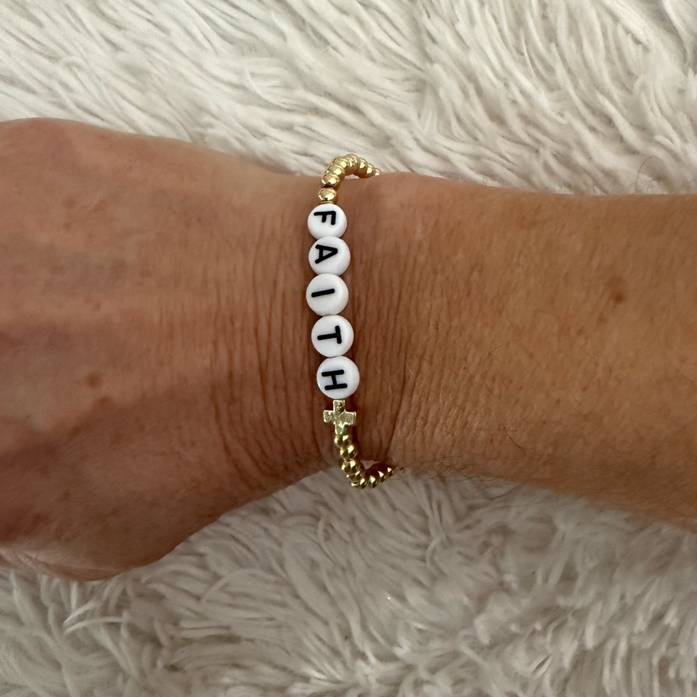 NWT Gold and White Faith Bracelet (set of 2)